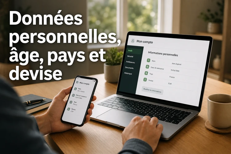 Données personnelles, âge, pays et devise